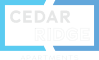 the cedar ridge apartments logo in blue and white with a white and blue box