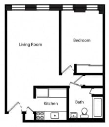 1 Bedroom 1 Bath 2D Floorplan, Allen Market Lane Apartments St. Louis, MO