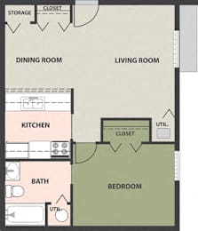  Floor Plan 1-Bedroom, 1-Bath