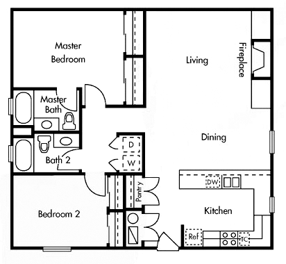 Floor Plan  Single Story Flat- Two Bedroom Two Bathroom Floor Plan