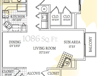 Floor Plan One Bedroom One Bathroom (1,086 Square Feet)