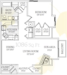 Floor Plan One Bedroom One Bathroom (1,086 Square Feet)