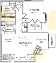 Floor Plan  One Bedroom One Bathroom (1,086 Square Feet)