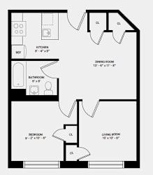 Floor Plan F Line 2 Bed 1 Bath