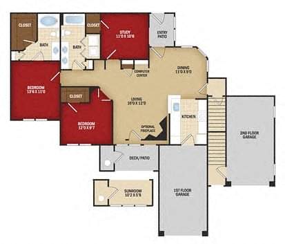 Floor Plan  Three Bedroom C - Renovated