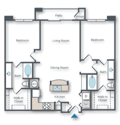 Floor Plan  Ivy A 2 bed 2 bath with patio