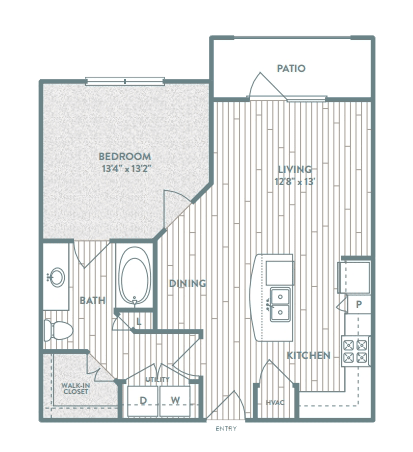 1 bedroom 1 bathroom Tokyo Floor Plan at Century Lake Highlands, Dallas, TX, 75231