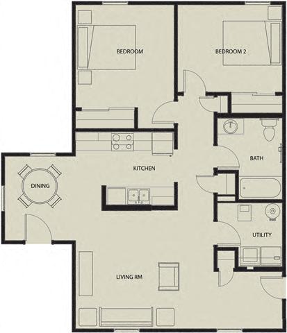 2 Bedroom 1 Bath 2D Floorplan_Arlington Grove Apartments, St. Louis, MO