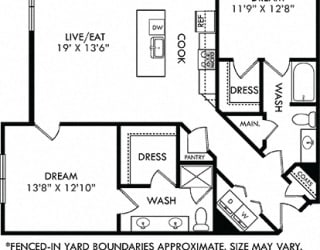 Valentina with Fenced-in Yard. 2 bedroom apartment. Kitchen with island open to living room. 2 full bathrooms, double vanity in master. Walk-in closets. Patio/balcony open to yard.