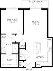 Park 1 bedroom, 1 bath. L-shaped kitchen with island, pantry. Coat Closet at entry. linen in bath. Standalone shower. washer/dryer. patio/balcony.