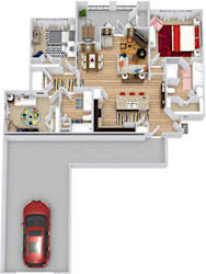 Rio Grande with Attached Garage 3D. 3 bedroom apartment. Kitchen with island open to living/dinning rooms. 2 full bathrooms, double vanity in master. Walk-in closets. Patio/balcony.