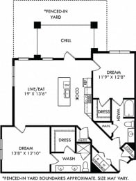 Valentina with Fenced-in Yard. 2 bedroom apartment. Kitchen with island open to living room. 2 full bathrooms, double vanity in master. Walk-in closets. Patio/balcony open to yard.