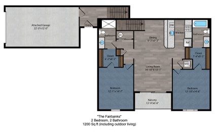 2 bed 2 bath floor plan G at The Flats on Houk, Delaware, OH, 43015