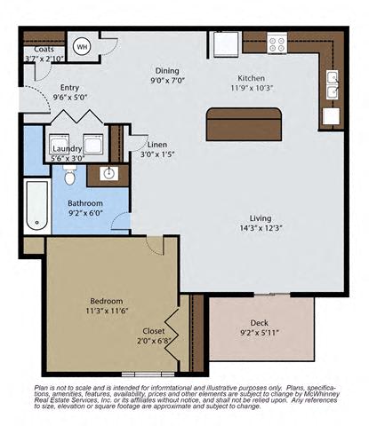 Spruce 1 Bedroom 1 Bath Floor Plan Spruce 1 Bedroom 1 Bath 786 Sq.Ft. Floor Plan at Pinyon Pointe, Loveland, 80537