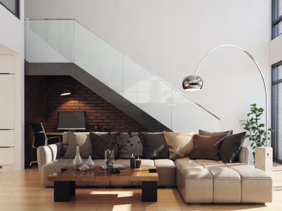 a living room with a couch and a coffee table