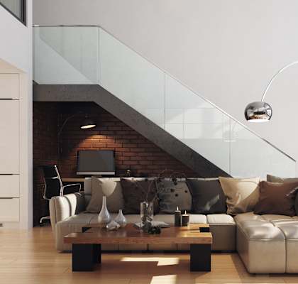 a living room with a couch and a coffee table