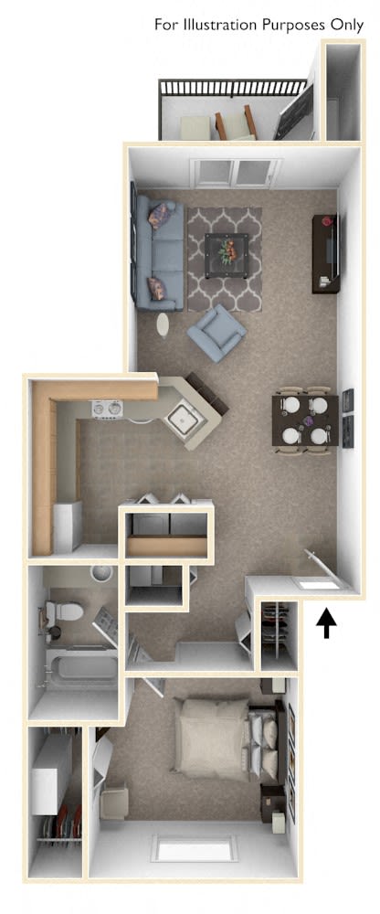 One Bedroom Modified Floor Plan at Indian Lakes Apartments, Indiana