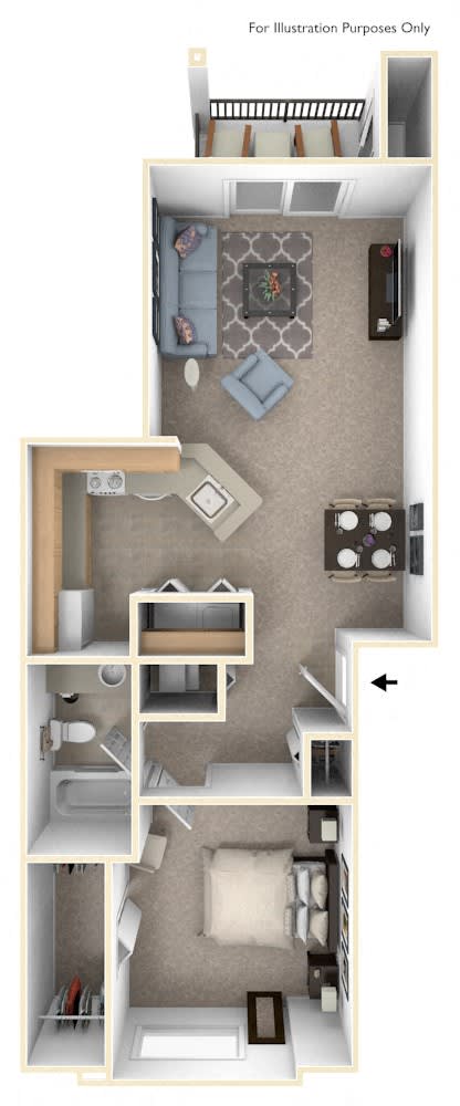1 Bed 1 Bath One Bedroom Floor Plan at Orchard Lakes Apartments, Toledo, 43615