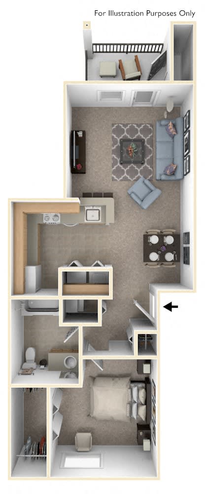 One Bedroom Floor Plan at Tall Oaks Apartment Homes, Kalamazoo, MI, 49009