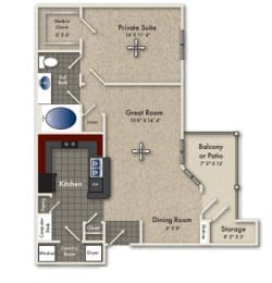 1 Bed 1 Bath Floor Plan with 769 Sq. Ft.  at Reserve by the Lake, Houston