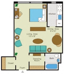 Studio 1 bathroom D Floorplan at Quebec House, Washington, 20008