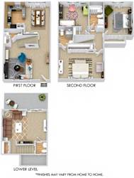 Covington 3D. 3 bedroom townhome + den. Kitchen with bartop open to living/dinning rooms. 2 full bathrooms + 2 powder rooms. Patio/balcony.