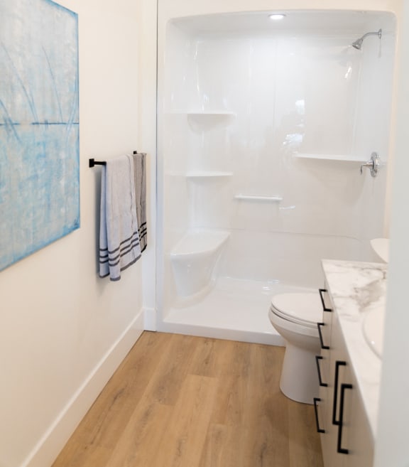 a small bathroom with a shower and a toilet