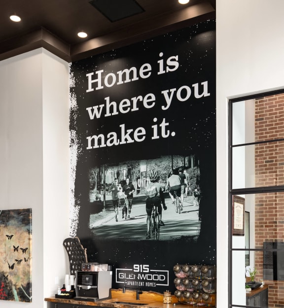 a wall mural in the lobby of a home is where you make it