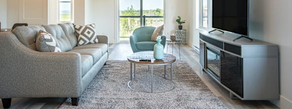 a living room with a couch and a tv