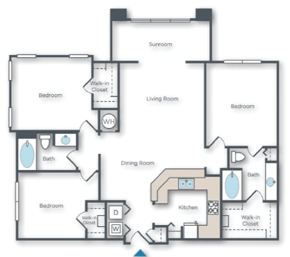 Floor Plan  Yucca B 3 bed 2 bath with sunroom