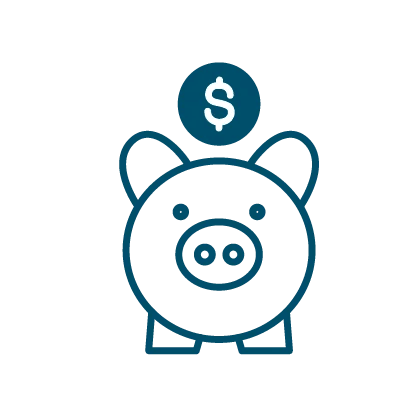 A pixelated piggy bank with a dollar sign on top.