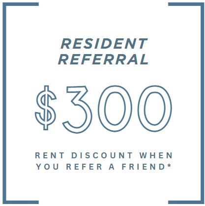 a 50 rent discount when you refer a friend logo
