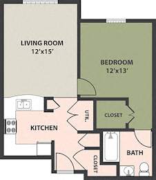  Floor Plan 1-Bed, 1-Bath Garden