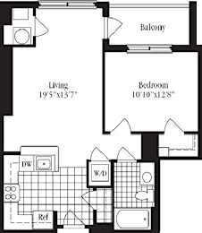 1 Bed 1 Bath floorplan for The Barrington, at Wentworth House, Maryland, 20852