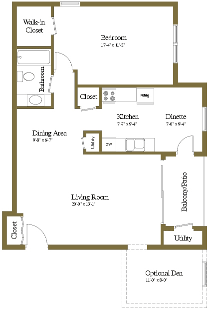 1 bedroom 1 bathroom floor plan at Cromwell Valley Apartments in Towson MD