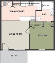  Floor Plan 1-Bedroom, 1-Bath