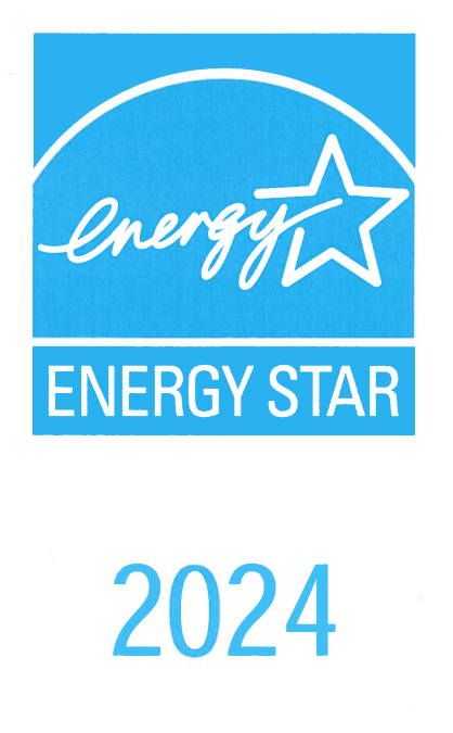 A blue logo with a star and the word Energy in cursive font, with the words Energy Star below it and the year 2024 below that.