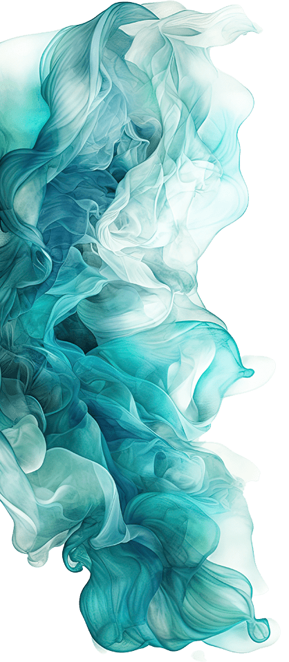 a fractal abstract blue and turquoise swirls on a white background