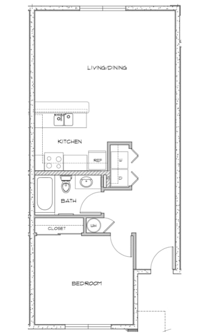 1 Bedroom 1 Bath 2D Floorplan-Louis E. Brown Apartments, St. Croix, VI