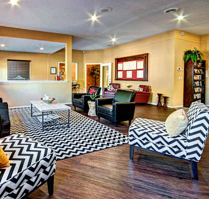 Clubhouse seating area at Chambers Creek Estates, University Place, WA, 98467