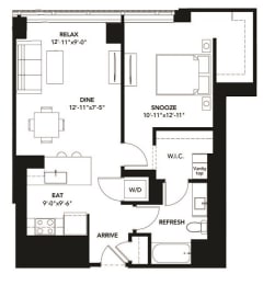1 Bad 1 Bath Floor Plan with 835 Sq. Ft. at The Elle Apartments, Chicago, Illinois
