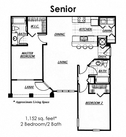 Floor Plan  Senior Floorplans, 2 Bedroom, 2 Bath, 1,152 Square Feet