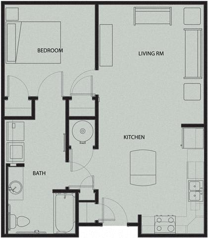 1 Bedroom 1 Bath 2D Floorplan_North Sarah Apartments, St. Louis, MO
