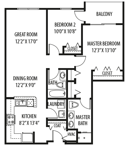 Floor Plan  2 Bedroom 2 Bathroom, 1,328 Sq.Ft. Floor Plan at Two Itasca Place, Itasca, 60143
