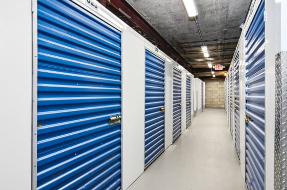 a row of lockers in a storage facility