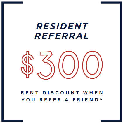 a 100 rent discount when you refer a friend logo