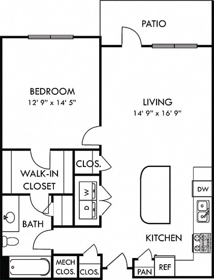 Carolina. 1 bedroom apartment. Kitchen with island open to living room. 1 full bathroom. Walk-in closet. Patio/balcony.