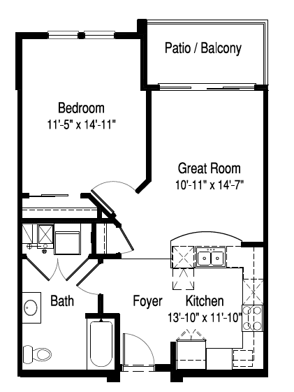 Artisan 1x1B - 2D Floor Plan