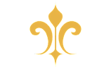 A simple gold fleur de lis design on a white background at Kings Gate West Apartments, New York, 13031