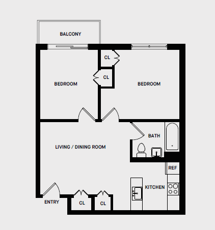 Floor Plan  2 Bed 1 Bath